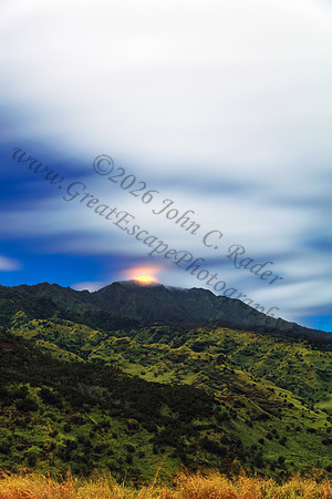 Mount Kaala night long exposure full moon Waianae mountains as seen from Wahiawa Oahu Hawaii