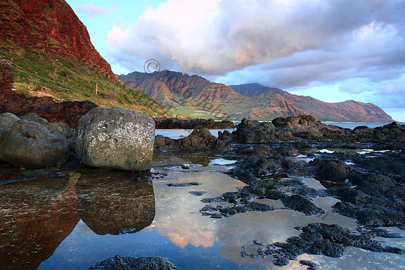 Waves crash reflections Makua Yokohama Bay Leeward side Oahu Hawaii