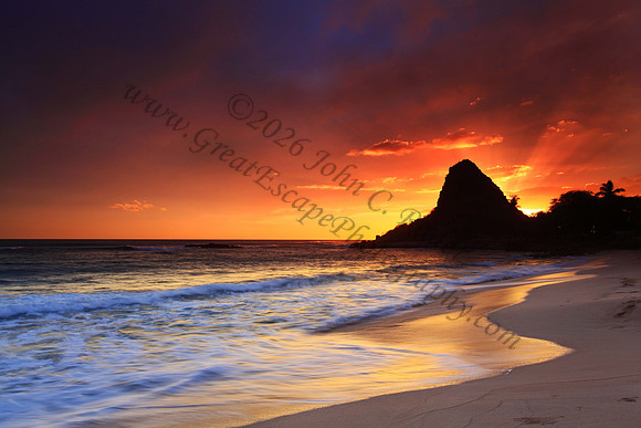 Amazing colorful sunset on leeward side Makaha Oahu Hawaii