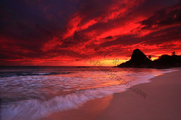 Amazing colorful sunset on leeward side Makaha Oahu Hawaii