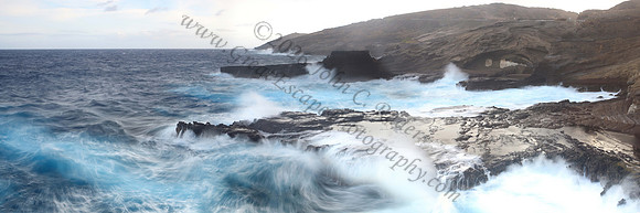 Long exposure Ka Iwi Coastline Hanauma Bay large waves crashing Oahu Hawaii