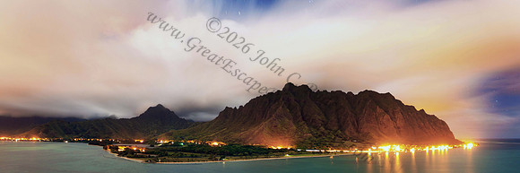 Kualoa at night as seen from Mokolii Chinaman's Hat long exposure Oahu Hawaii