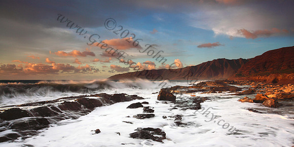 Large surf waves attack Waianae Coast leeward side of Oahu Hawaii