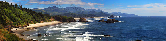 Haystack Rock and Cannon Beach as seen from Ecola State Park, Oregon, Pacific Northwest