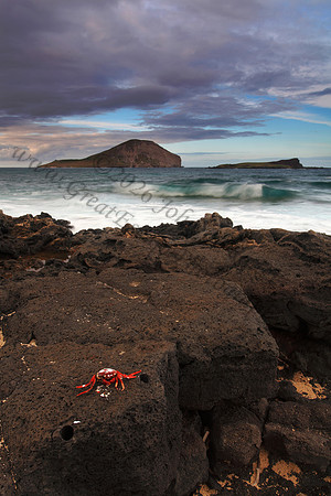 Sunset and waves over Manana and Kaohikaipu Islands, or Rabbit and Flat Islands, near Makapuu Oahu Hawaii