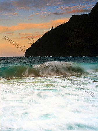 Sunrise and waves near Makapuu lighthouse and Beach Oahu Hawaii