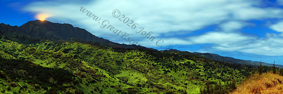 Mount Kaala night long exposure full moon Waianae mountains as seen from Wahiawa Oahu Hawaii