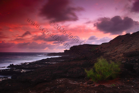 Sunset at Sandy Beach looking toward Halona Blowhole Oahu Hawaii