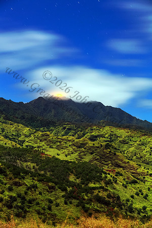 Mount Kaala night long exposure full moon Waianae mountains as seen from Wahiawa Oahu Hawaii