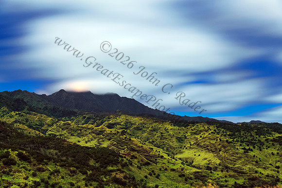 Mount Kaala night long exposure full moon Waianae mountains as seen from Wahiawa Oahu Hawaii