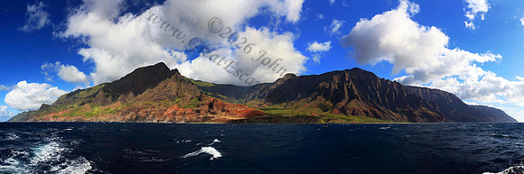 Na Pali coast Kalalau Valley coastline from sunset sailboat Kauai Hawaii