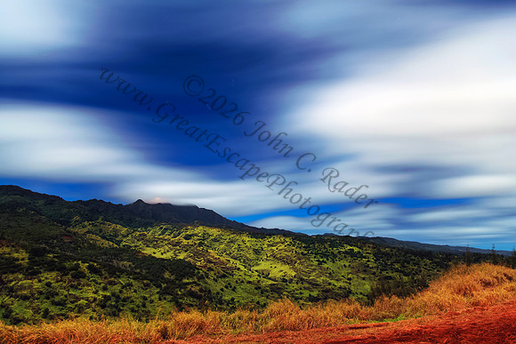 Mount Kaala night long exposure full moon Waianae mountains as seen from Wahiawa Oahu Hawaii