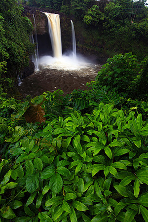 Rainbow waterfall falls in Hilo Hawaii Big Island