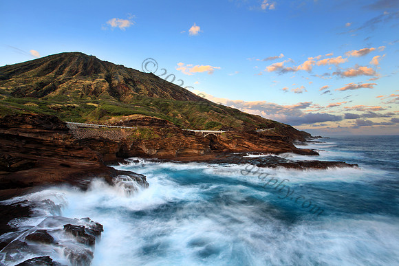 Sunset near kokohead at Kaiwi lookout past hanauma bay on south shore of Oahu Hawaii