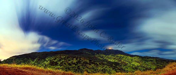 Mount Kaala night long exposure full moon Waianae mountains as seen from Wahiawa Oahu Hawaii