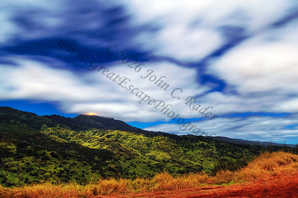 Mount Kaala night long exposure full moon Waianae mountains as seen from Wahiawa Oahu Hawaii