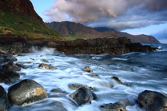 Waves crash reflections Makua Yokohama Bay Leeward side Oahu Hawaii