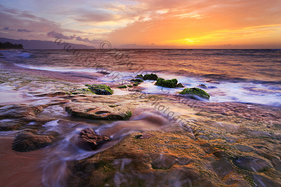 Sunset at Laniakea Beach Turtle beach, North Shore, Oahu, Hawaii