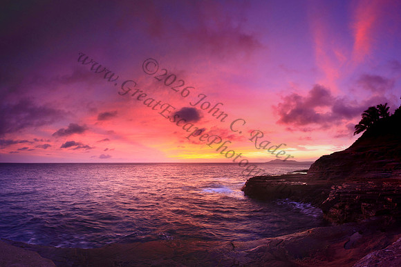 Waves crash on cliffs spitting caves explosions sunset splashing Oahu Hawaii