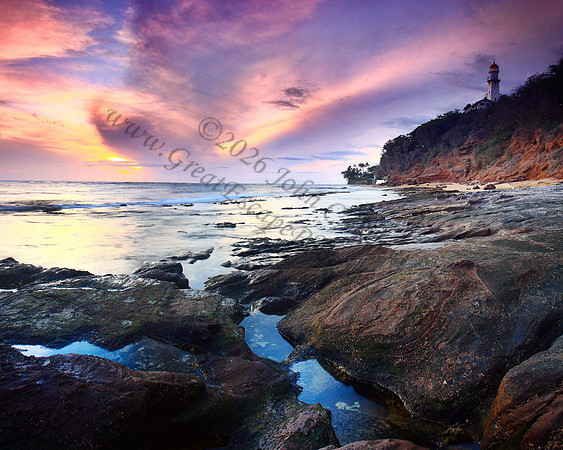 Sunset vibrant colorful amazing Diamond Head Beach Honolulu Oahu Hawaii