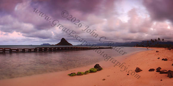 Mokolii Island Chinaman's Hat sunset Oahu Hawaii