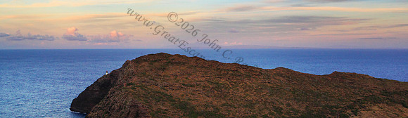 panoramic of Makapuu lighthouse Molokai sunset, Oahu, Hawaii