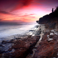Sunset vibrant colorful amazing Diamond Head Beach Honolulu Oahu Hawaii