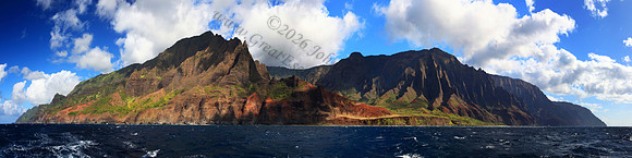 Na Pali coast Kalalau Valley coastline from sunset sailboat Kauai Hawaii