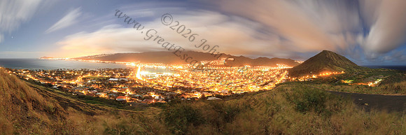 Night long exposure Diamond Head to Koko Head view panorama Oahu Hawaii