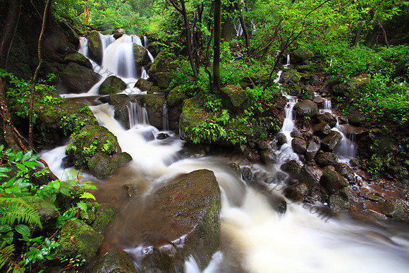 Heavy rain Lulumahu Falls tucked in the Koolau Mountains in Nuuanu Valley, Oahu, Hawaii