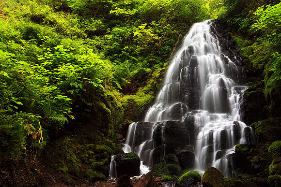 Fairy Falls located upstream from Wahkeena Falls  in the Columbia River Gorge, Oregon